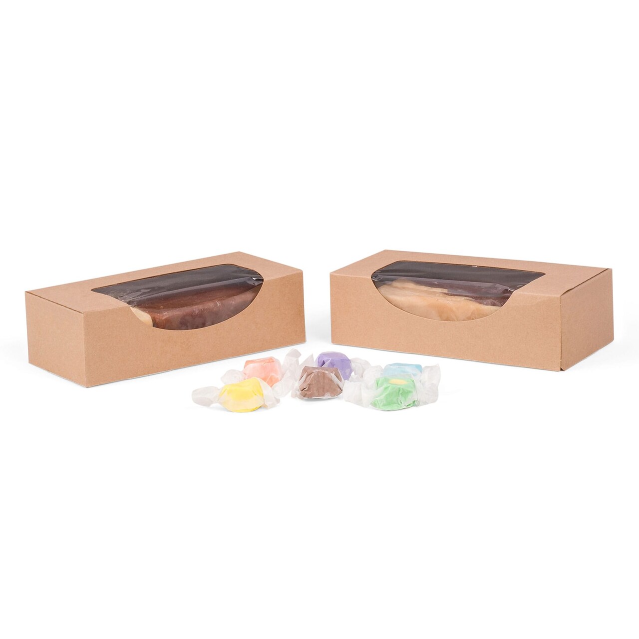 Made in USA - 50 Boxes - Candy & Fudge Boxes - 1 lb. Kraft with Window - 1 Piece Assembly - Food Safe
